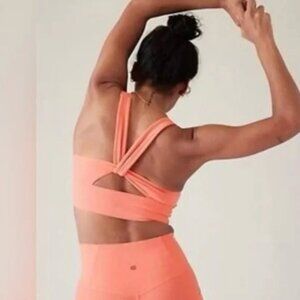 Athleta Warrior Long Line Twist Bra Coral XL D-DD